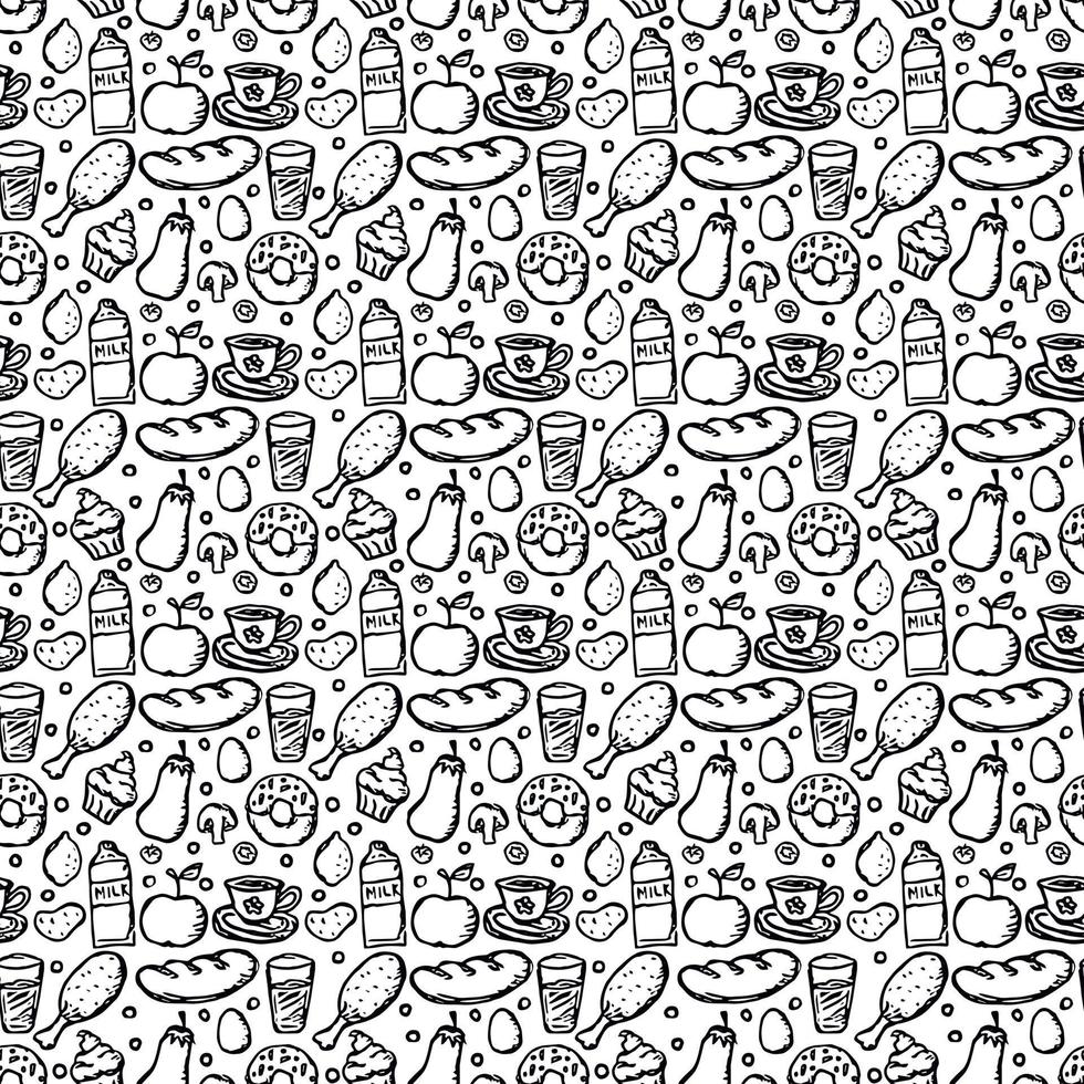 Seamless pattern with food icons. doodle food pattern. Food background vector