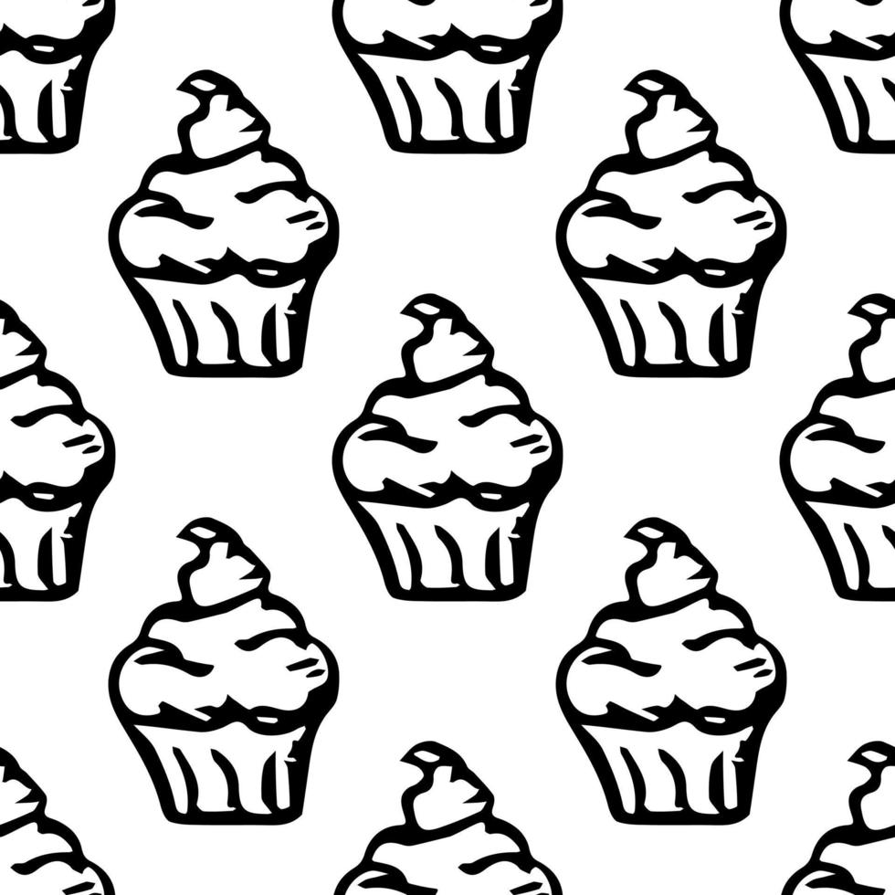patrón de pastel sin costuras. dulces y dulces de fondo. garabato, vector, ilustración, con, dulces, y, caramelo, iconos vector