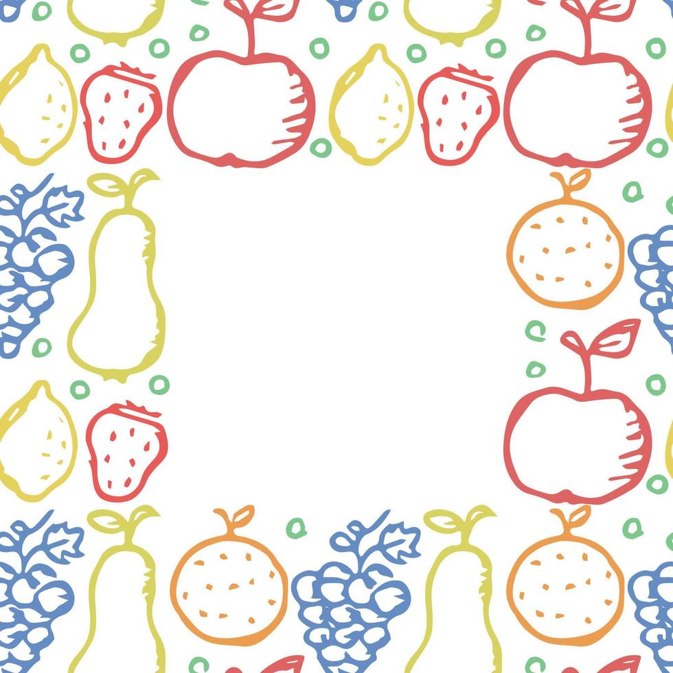 Seamless fruit frame. doodle background with fruit icons. Fruit background vector