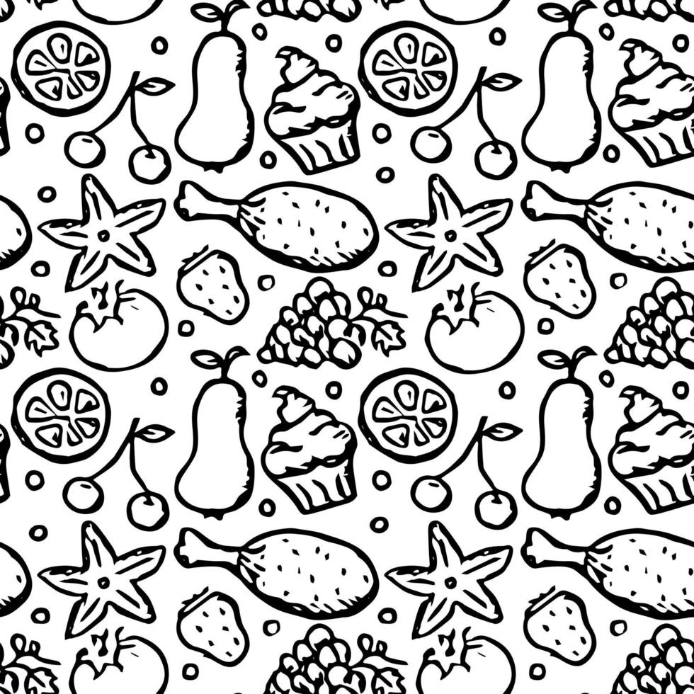 Seamless pattern with food icons. doodle food pattern. Food background vector