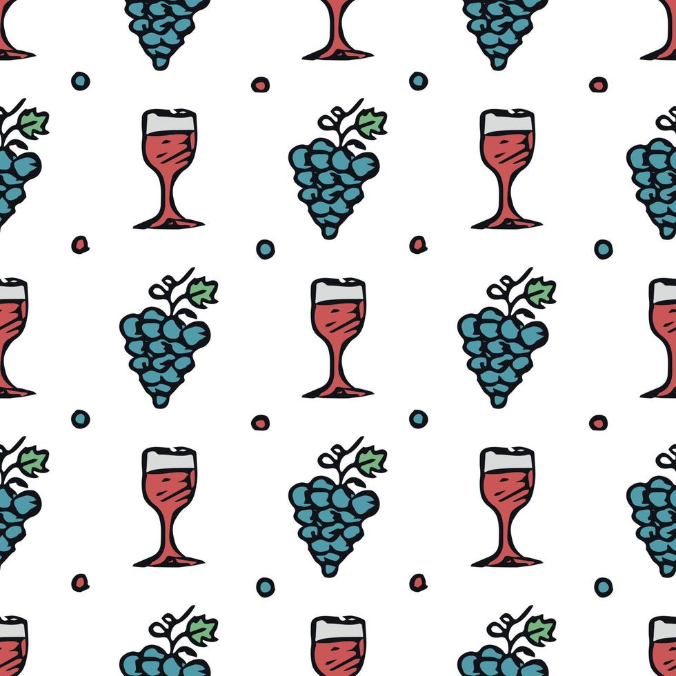 seamless wine pattern. vector doodle illustration with wine and grape. pattern with wine