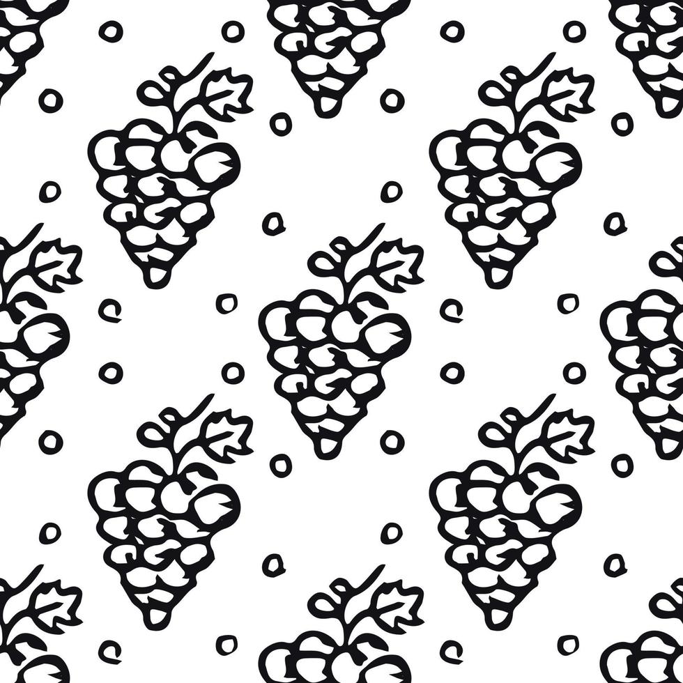 Seamless grape pattern. Doodle vector with grape icons. Vintage grape pattern