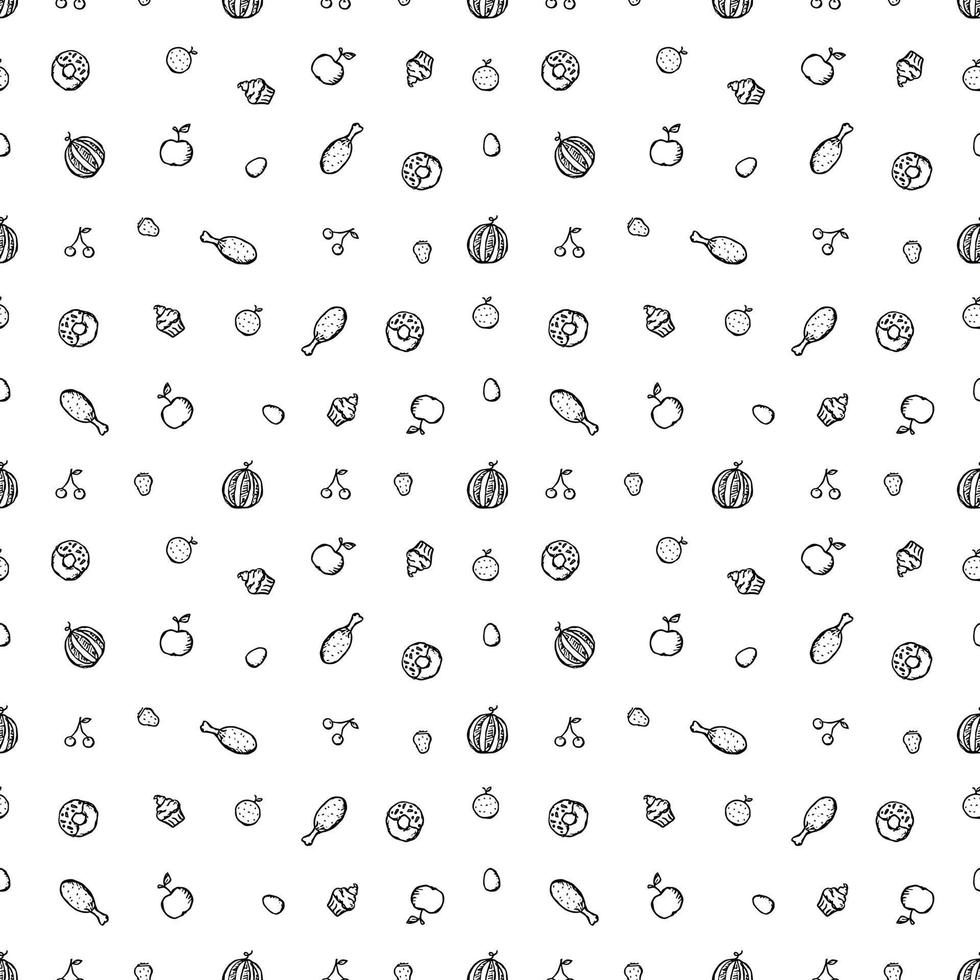 Seamless pattern with food icons. doodle food pattern. Food background vector