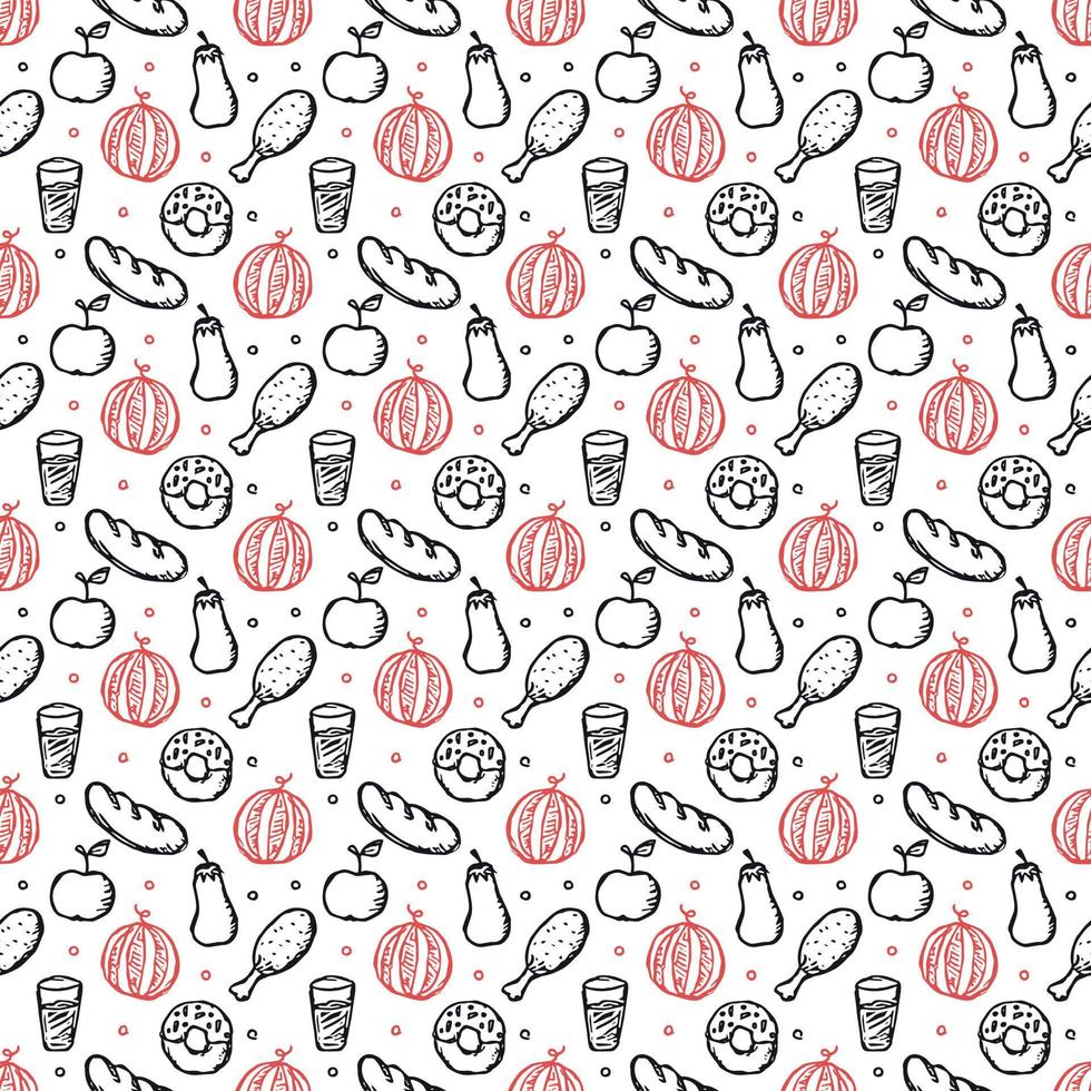 Seamless pattern with food icons. doodle food pattern vector