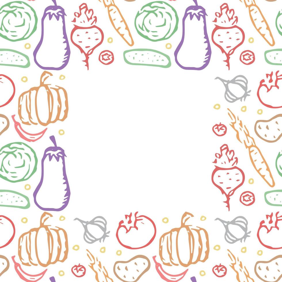 Seamless frame with vegetable icons. doodle vegetables pattern. Food background vector