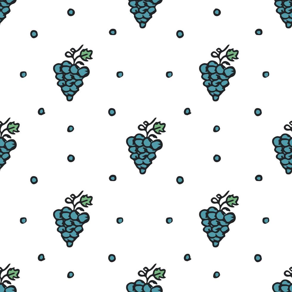 Seamless grape pattern. Doodle vector with grape icons. Vintage grape pattern