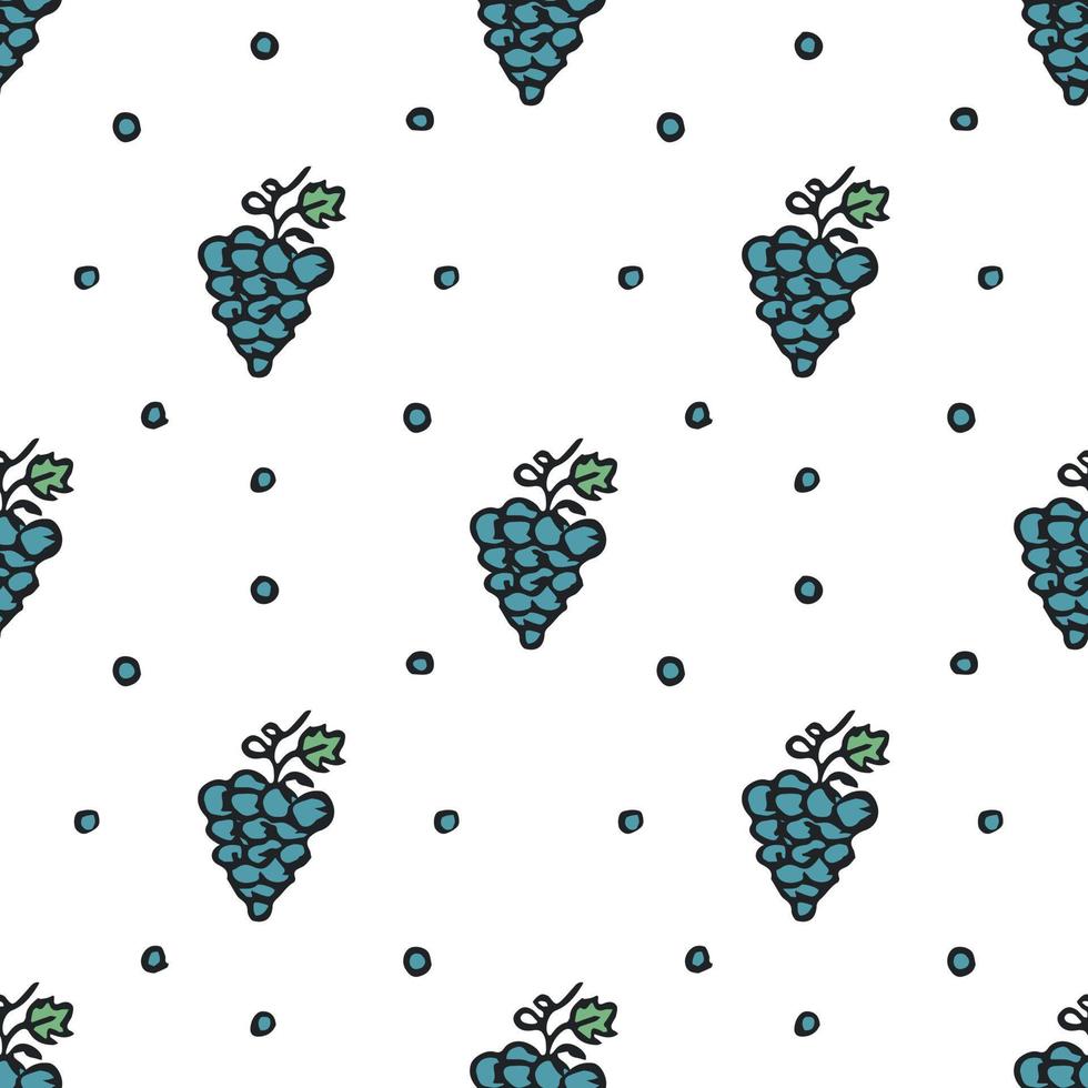 Seamless grape pattern. Doodle vector with grape icons. Vintage grape pattern