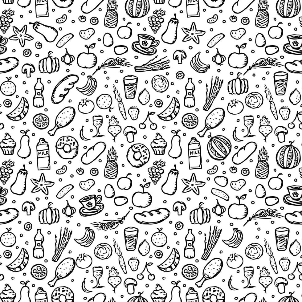 Seamless pattern with food icons. doodle food pattern. Food background vector