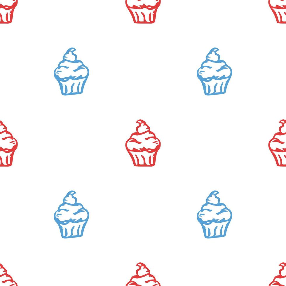 Seamless cake pattern. Sweets and candy background. Doodle vector illustration with sweets and candy icons