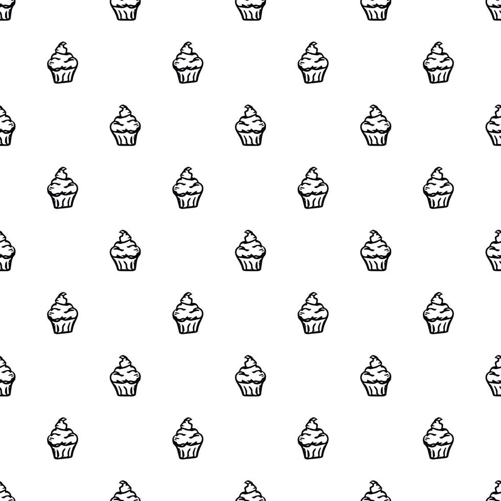 Seamless cake pattern. Sweets and candy background. Doodle vector illustration with sweets and candy icons