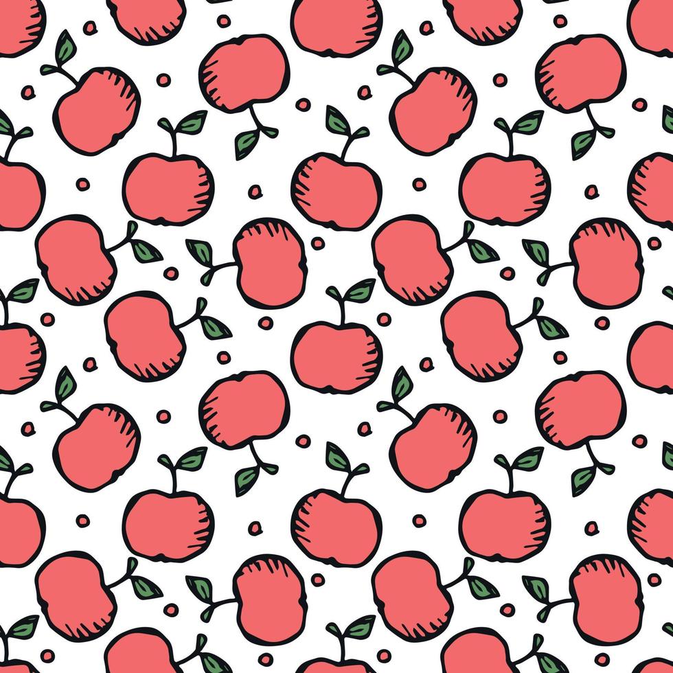 Seamless apple pattern. Colored seamless doodle pattern with apples vector