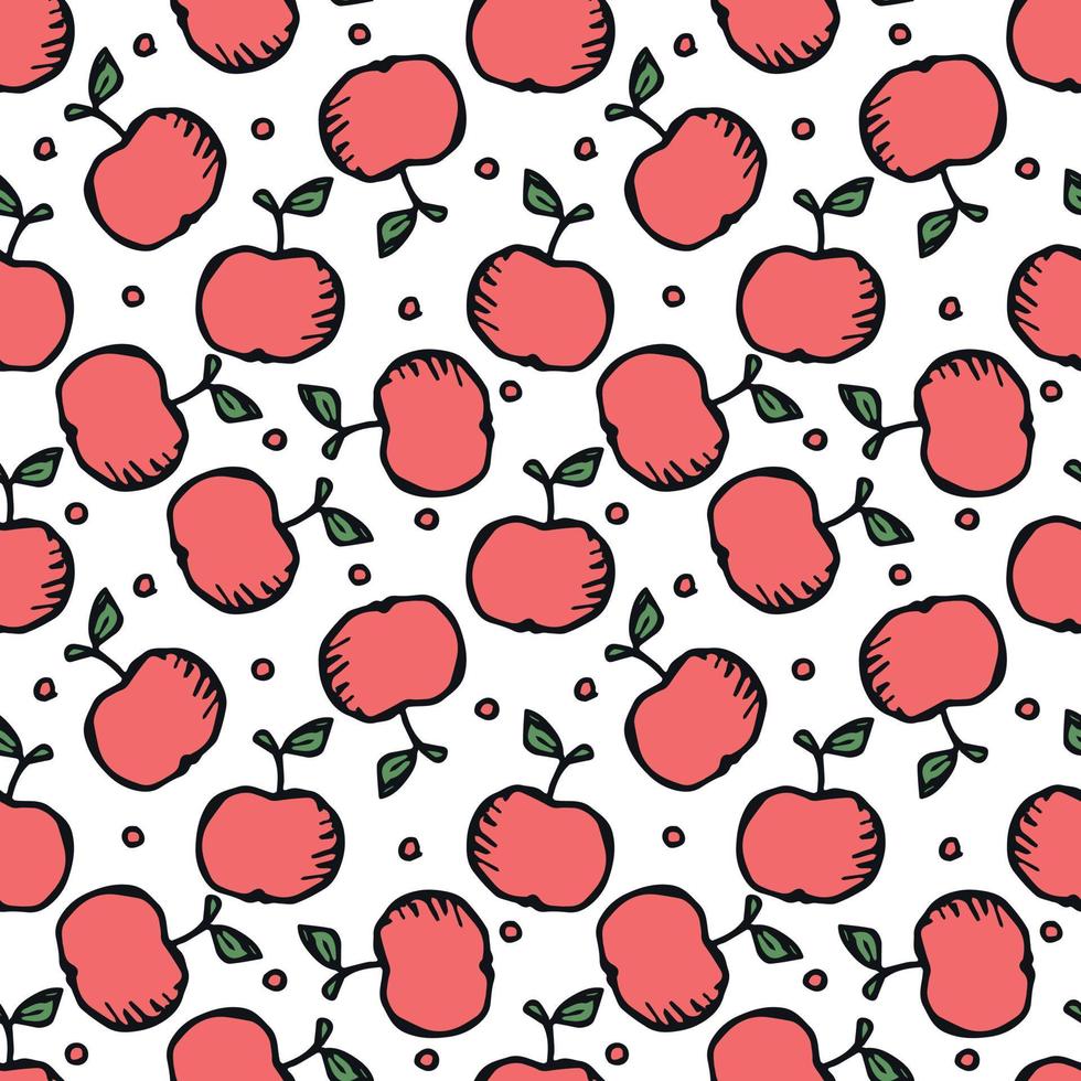 Seamless apple pattern. Colored seamless doodle pattern with apples vector