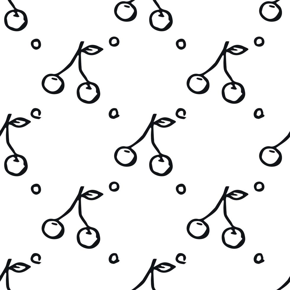 Seamless cherry pattern. Doodle vector with red cherry icons. Vintage cherry pattern