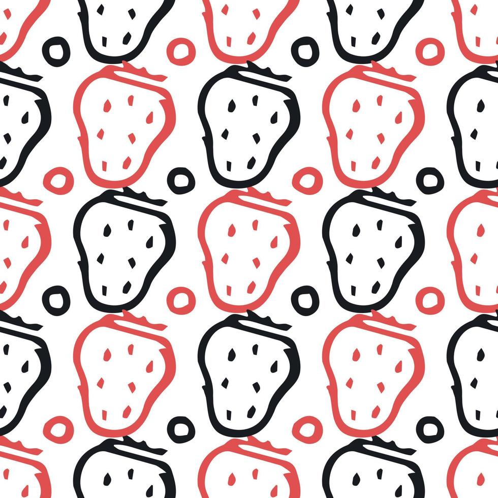 Seamless strawberries pattern. Doodle vector with red strawberries icons. Vintage strawberries pattern