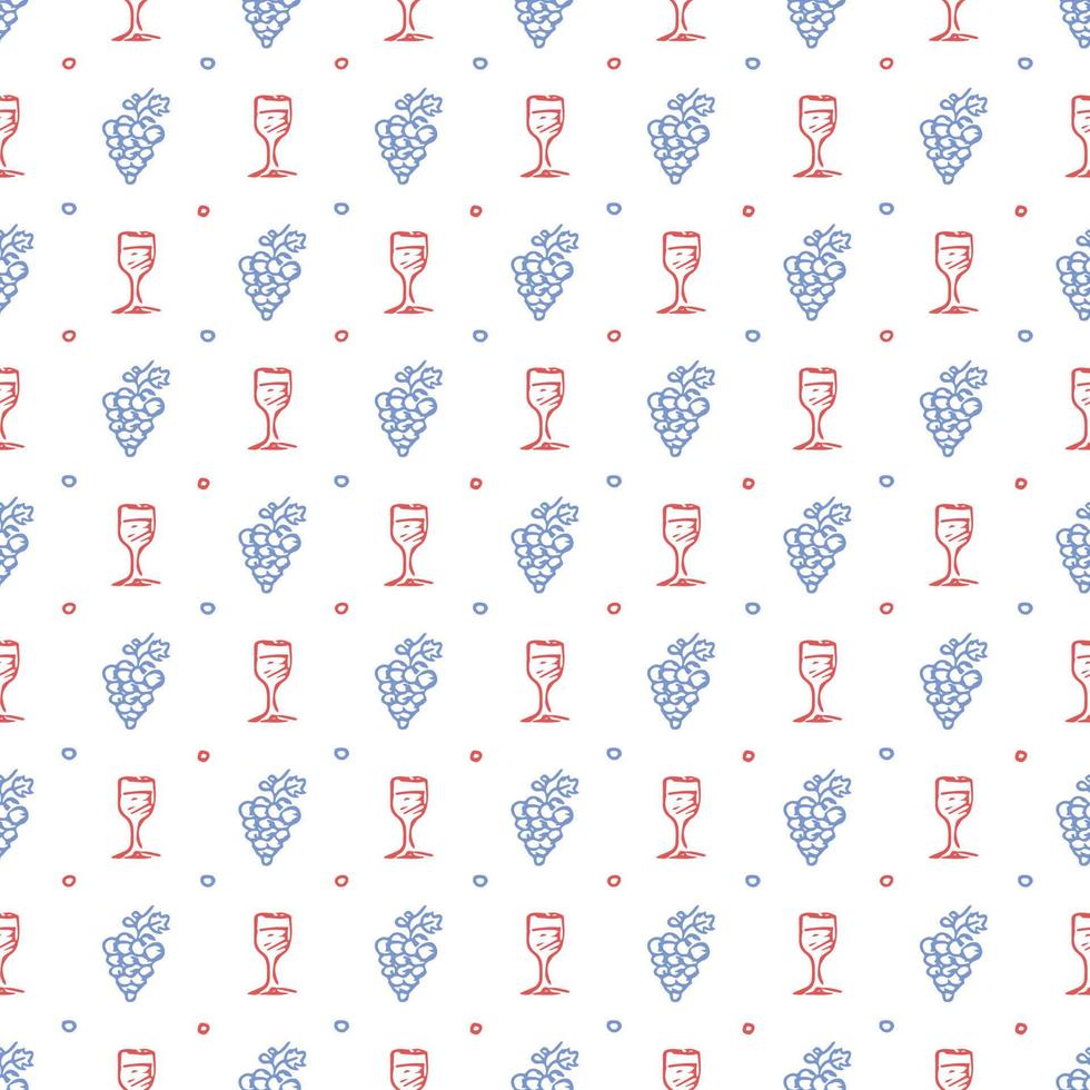 seamless wine pattern. vector doodle illustration with wine and grape. pattern with wine