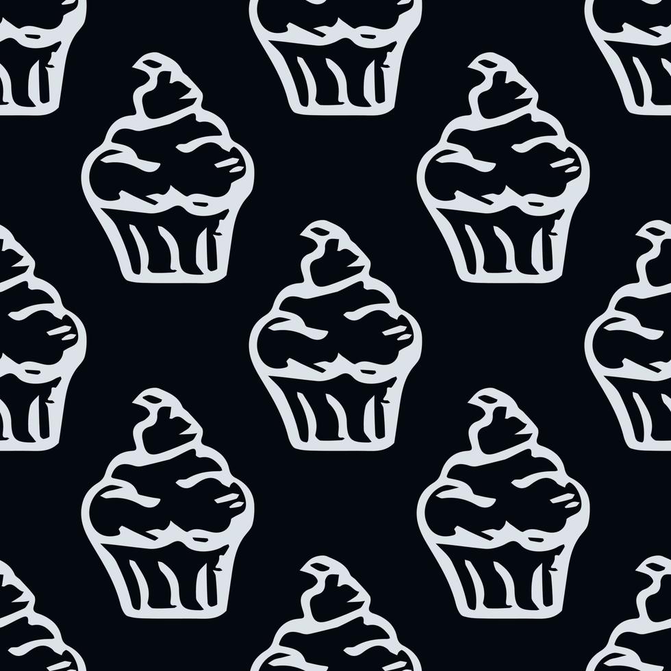 Seamless cake pattern. Sweets and candy background. Doodle vector illustration with sweets and candy icons