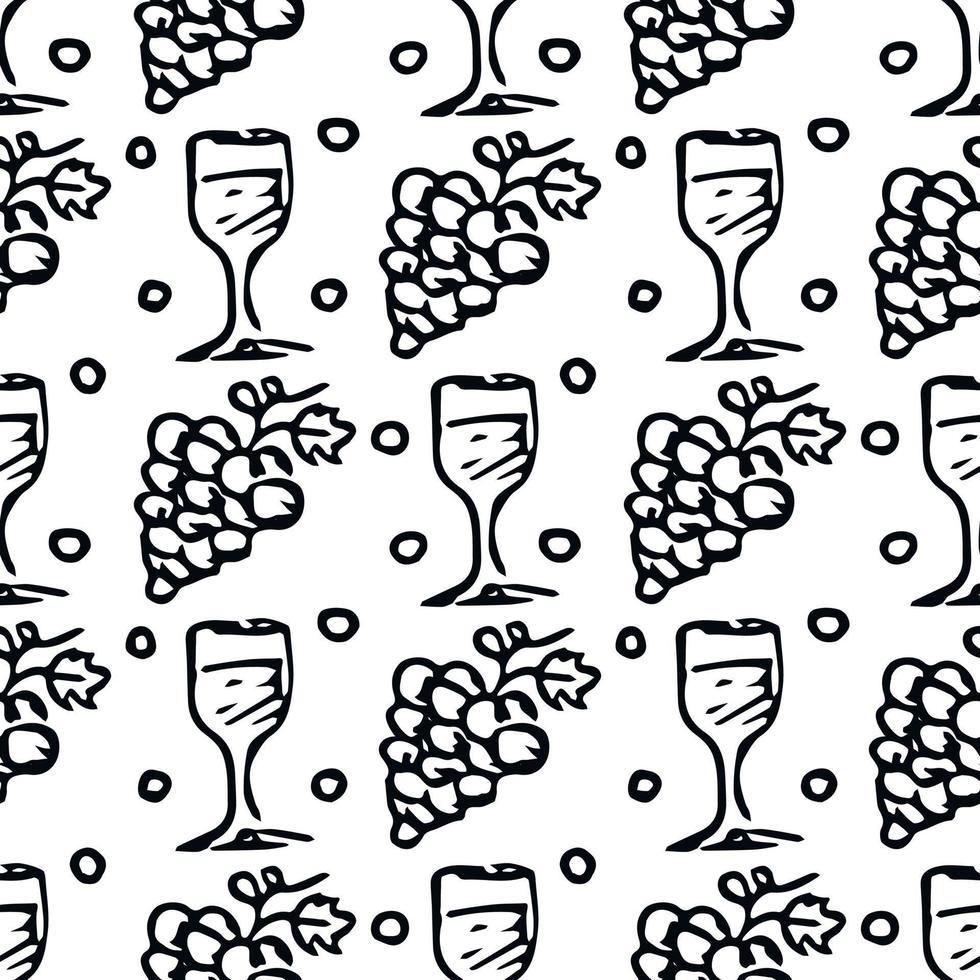 seamless wine pattern. vector doodle illustration with wine and grape. pattern with wine