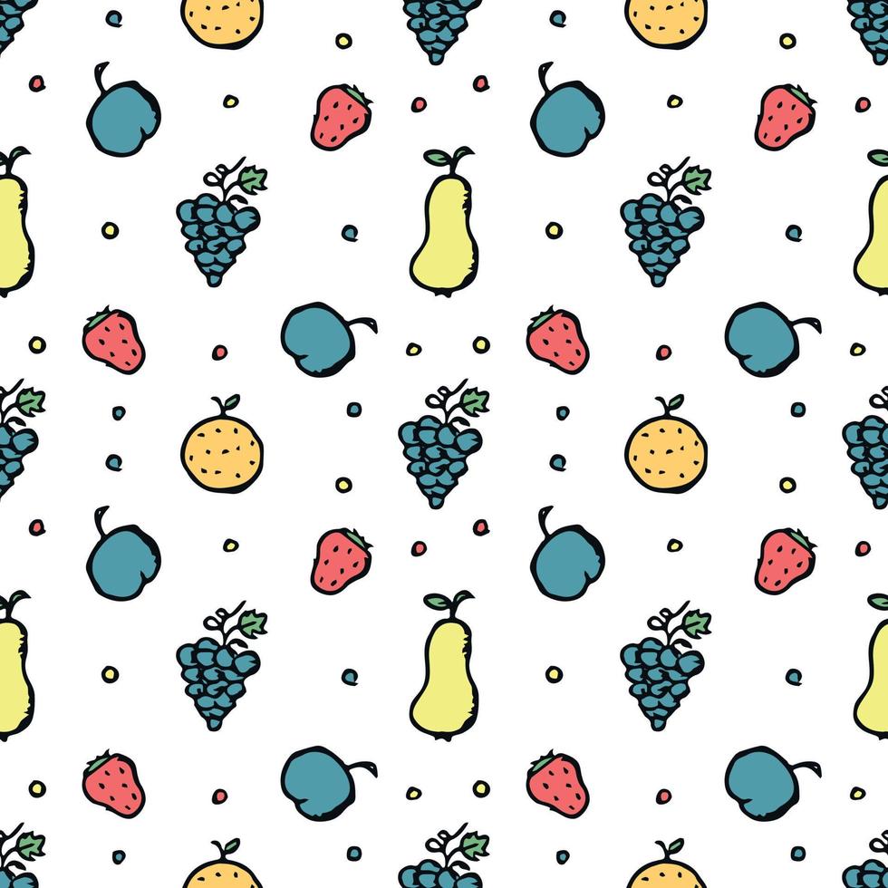 Seamless fruit pattern. doodle background with fruit icons. Fruit background vector