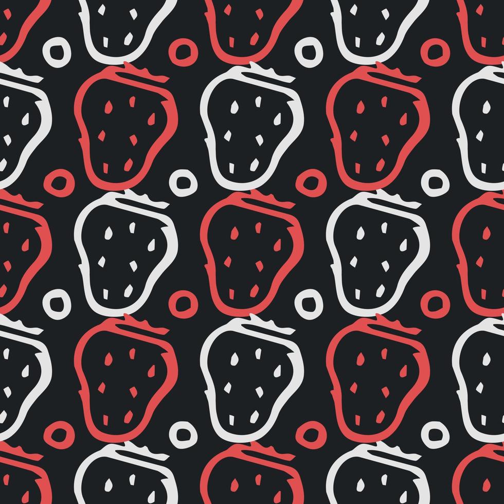 Seamless strawberries pattern. Doodle vector with red strawberries icons. Vintage strawberries pattern