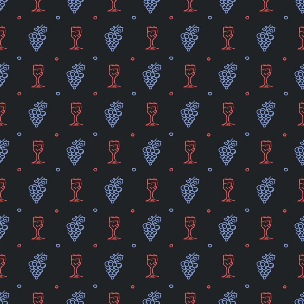 seamless wine pattern. vector doodle illustration with wine and grape. pattern with wine