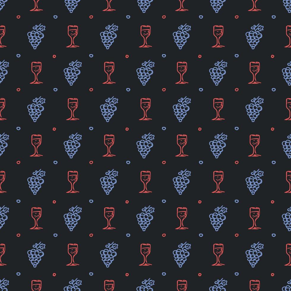 patrón de vino sin costuras. ilustración de fideos vectoriales con vino y uva. patrón con vino vector