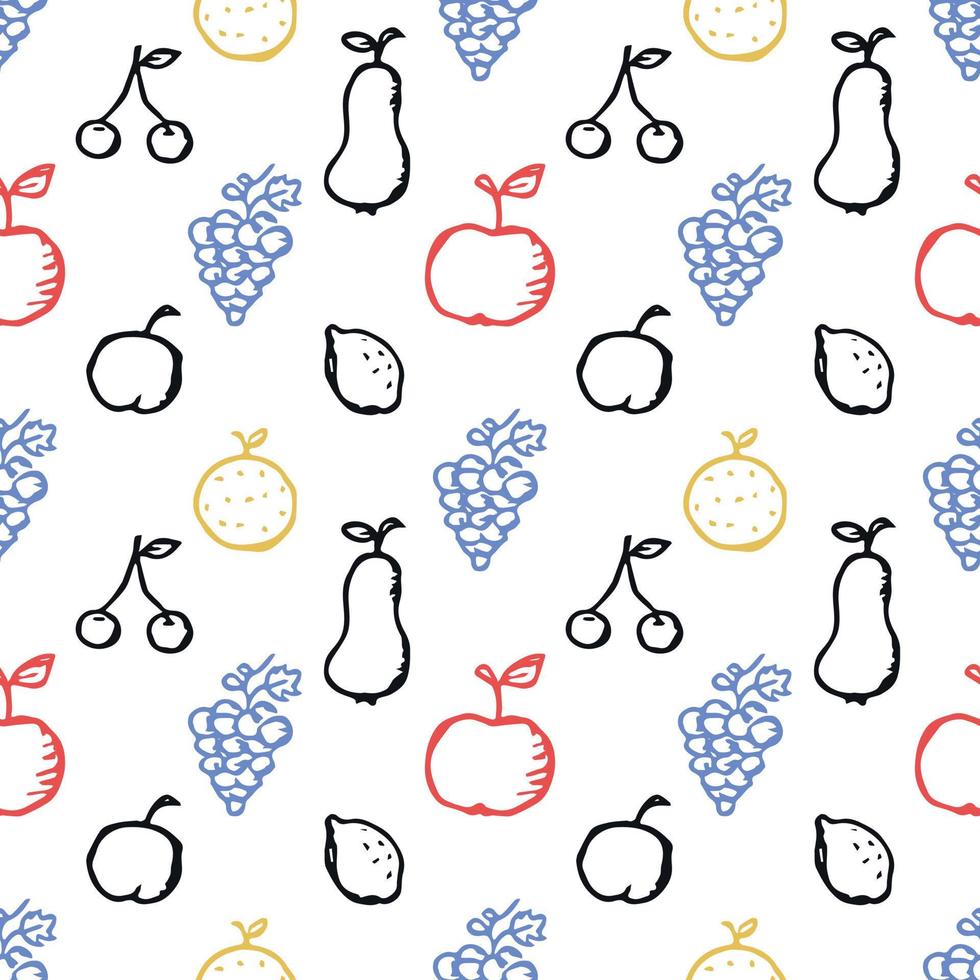Seamless fruit pattern. doodle background with fruit icons. Fruit background vector