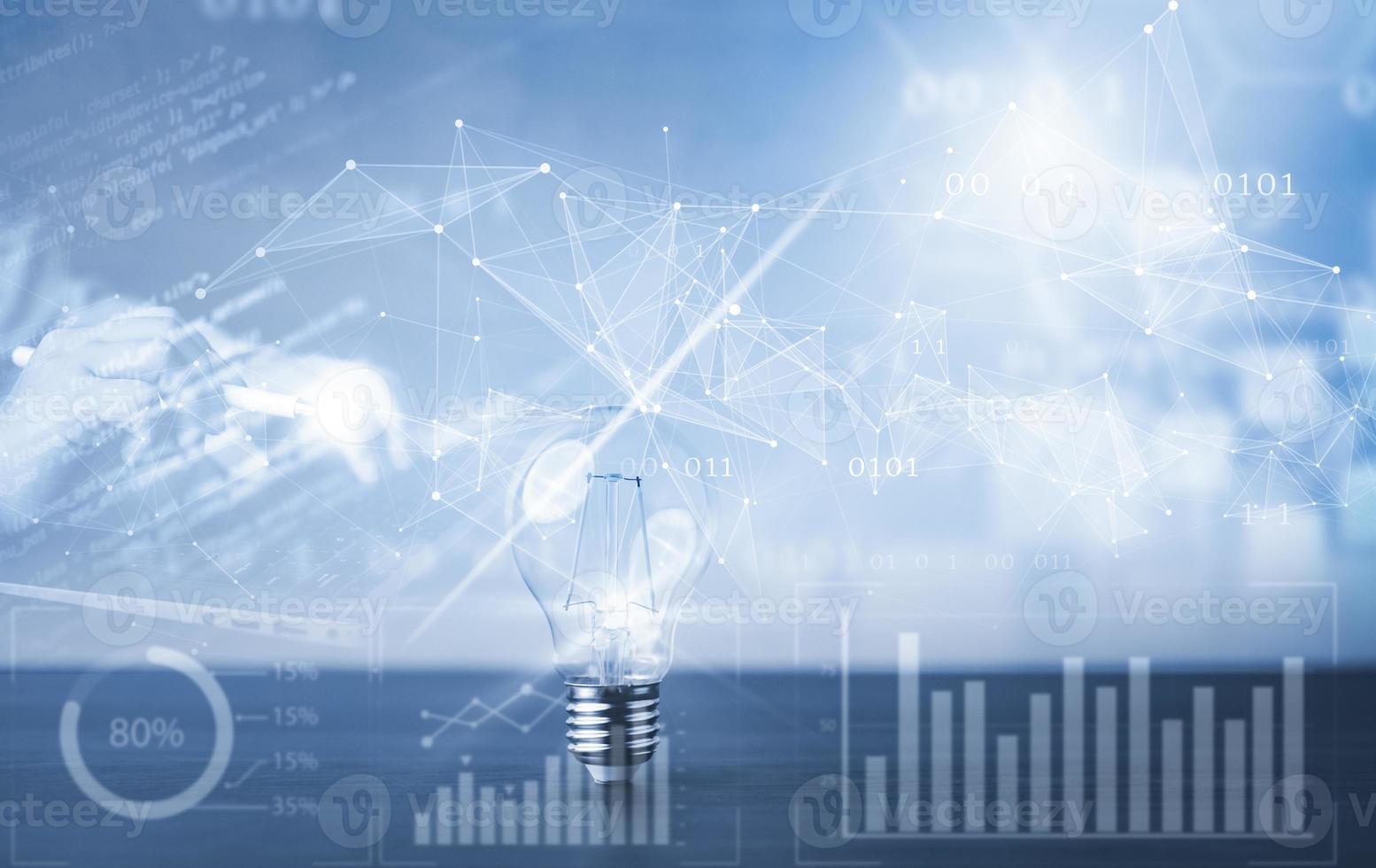 Artificial intelligence AI with light bulb concept, Light bulb Global Internet connection with Business global internet connection application technology and digital marketing, technology innovation photo