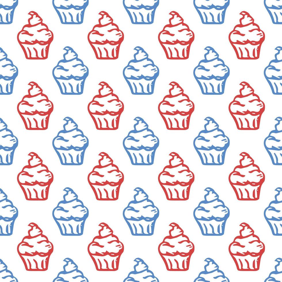 Seamless cake pattern. Sweets and candy background. Doodle vector illustration with sweets and candy icons