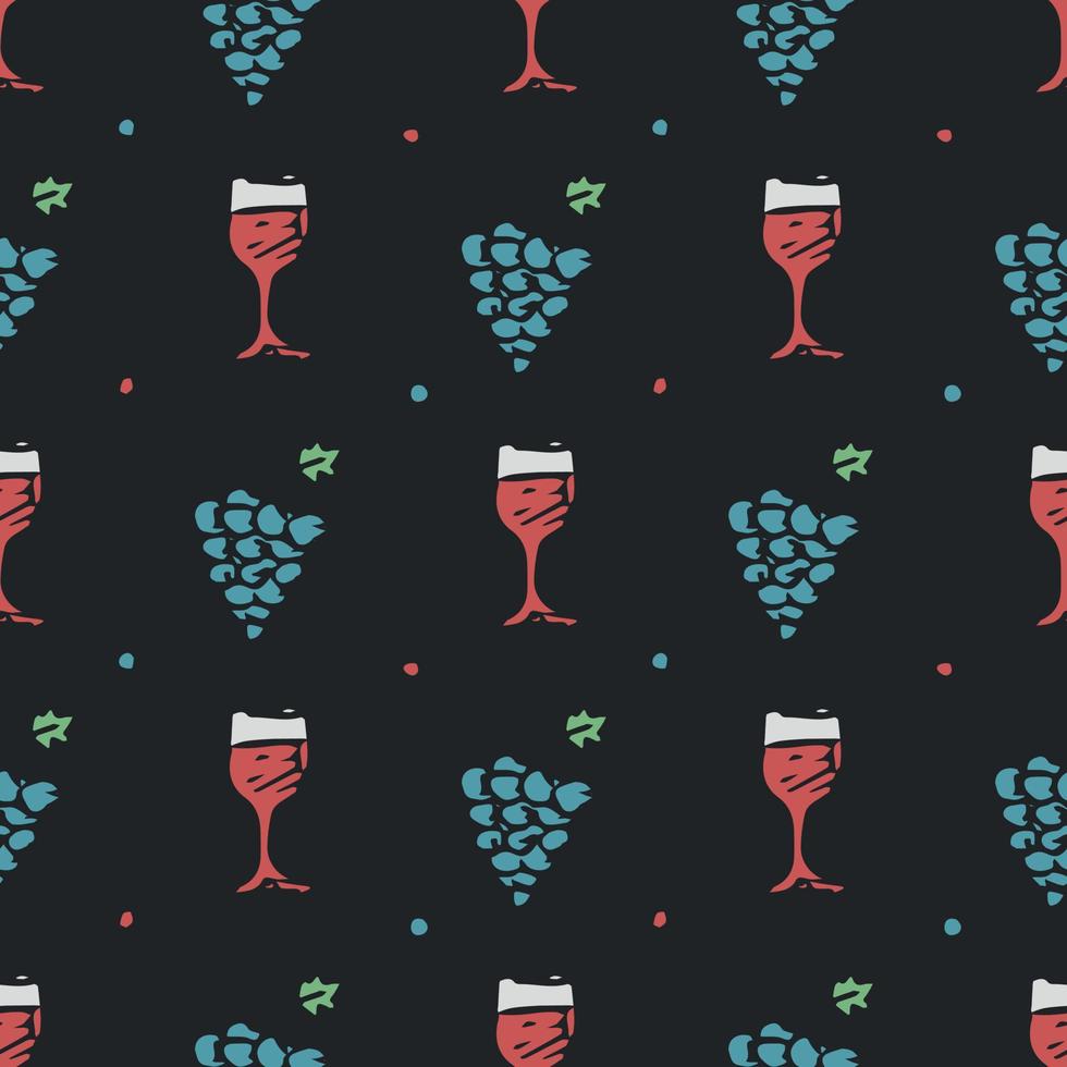 patrón de vino sin costuras. ilustración de fideos vectoriales con vino y uva. patrón con vino vector