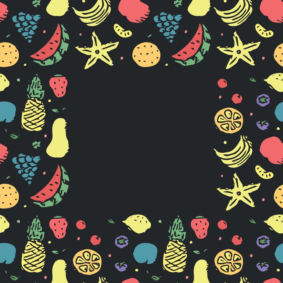 Seamless fruit frame. doodle background with fruit icons. Fruit background vector