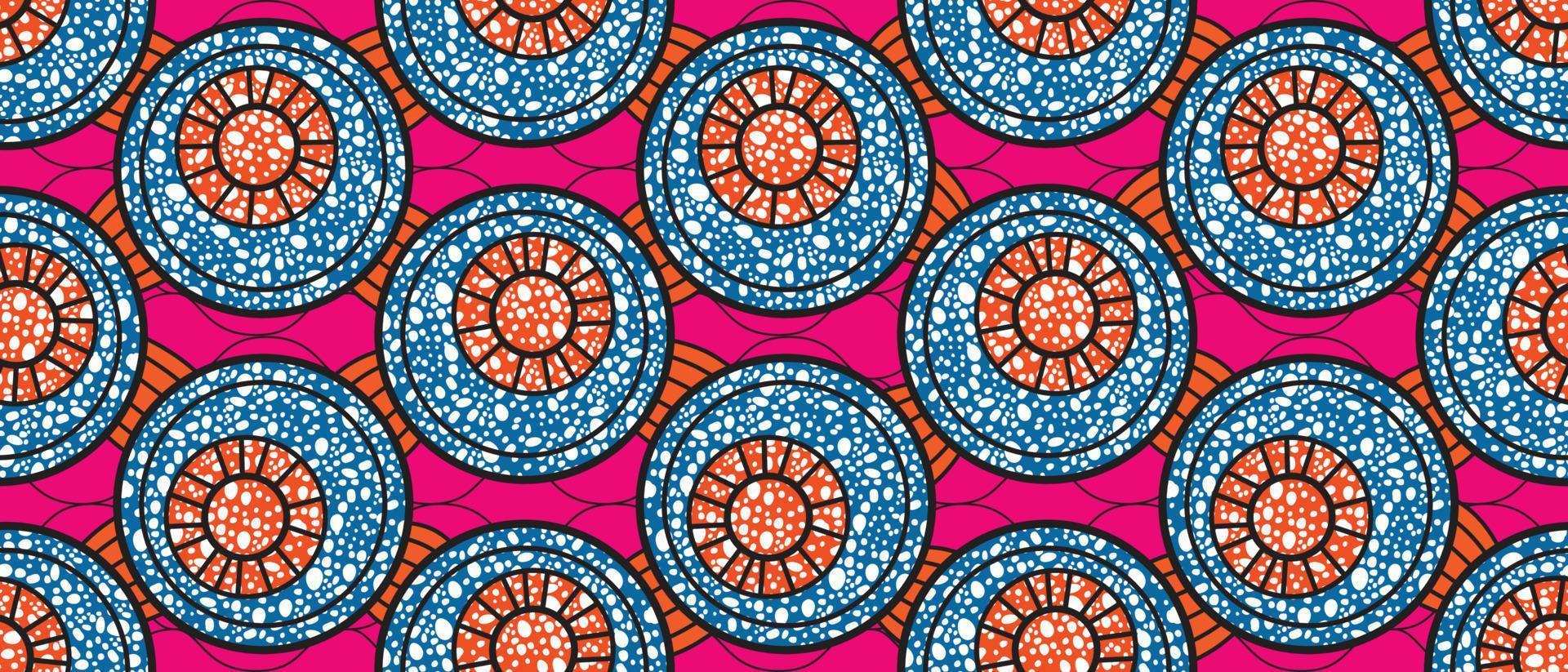 African ethnic traditional pattern. seamless beautiful Kitenge, chitenge, Ankara style. fashion design in colorful. Geometric blue circle abstract motif. pink background. African wax prints vector