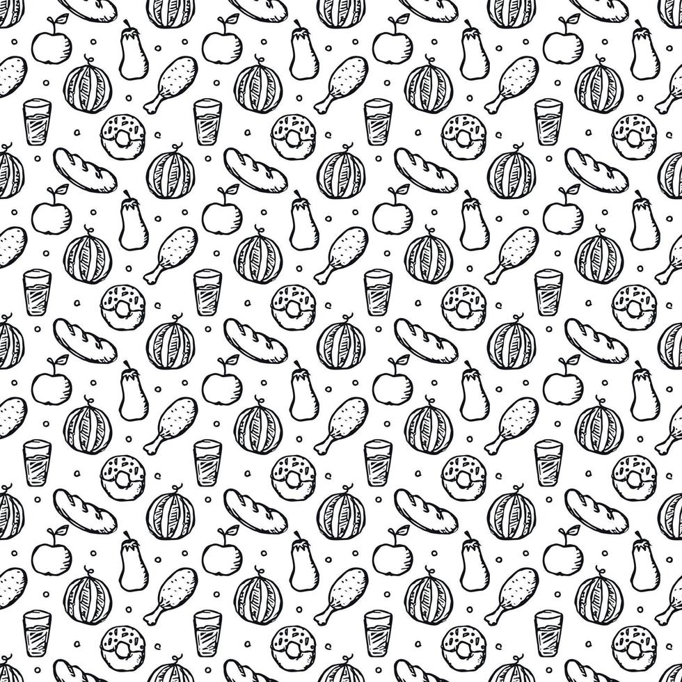 Seamless pattern with food icons. doodle food pattern vector