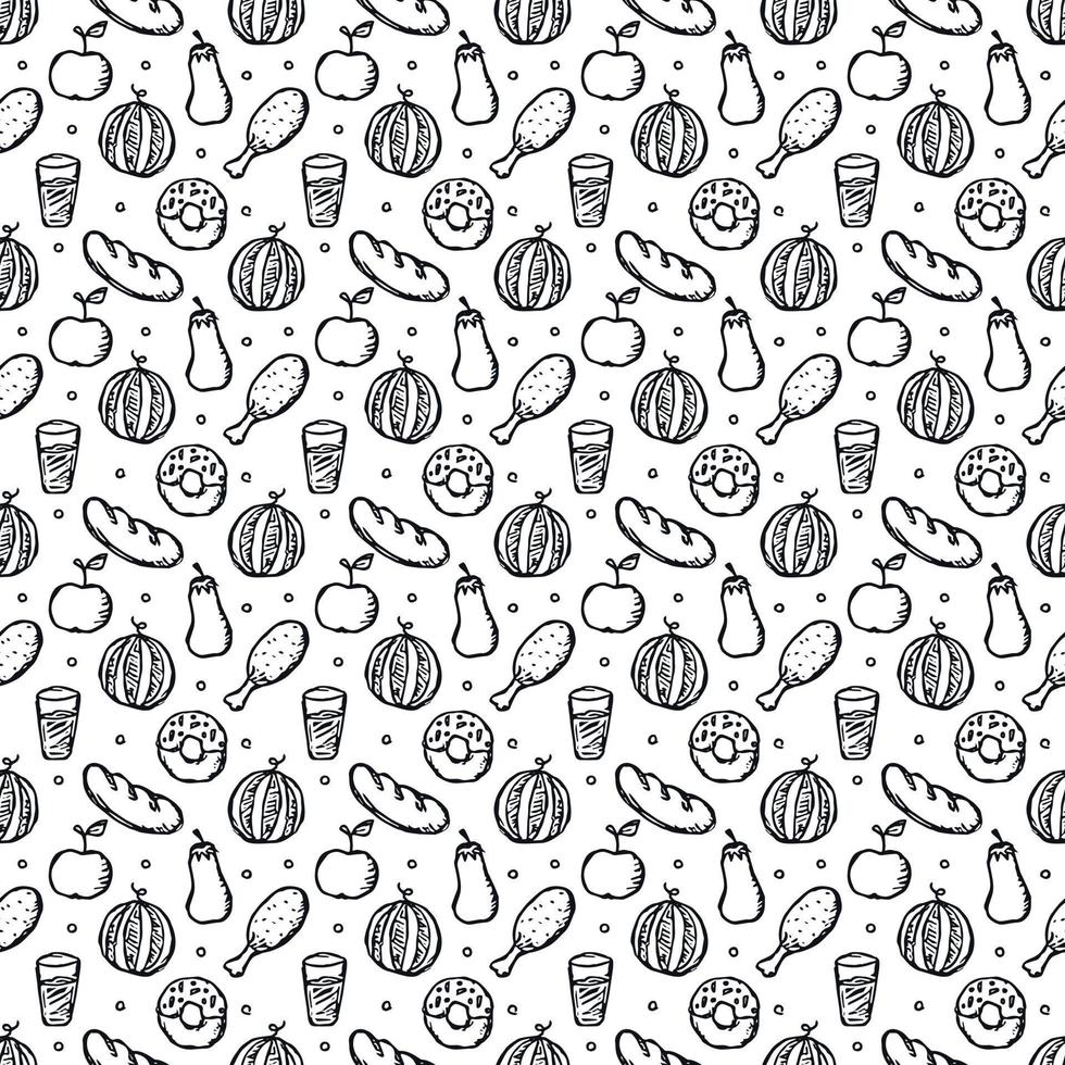 Seamless pattern with food icons. doodle food pattern vector