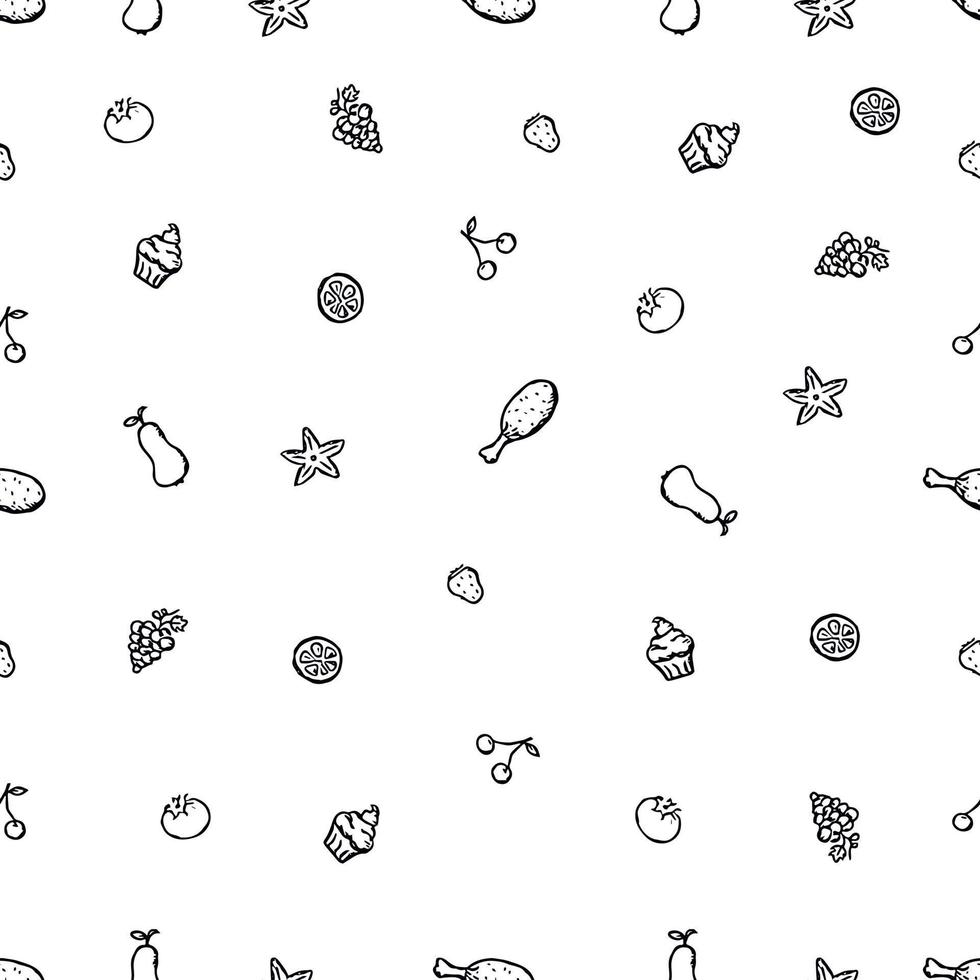 Seamless pattern with food icons. doodle food pattern. Food background vector