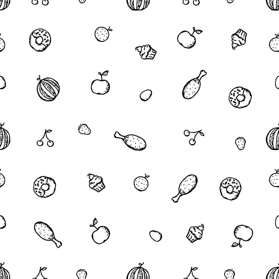 Seamless pattern with food icons. doodle food pattern. Food background vector