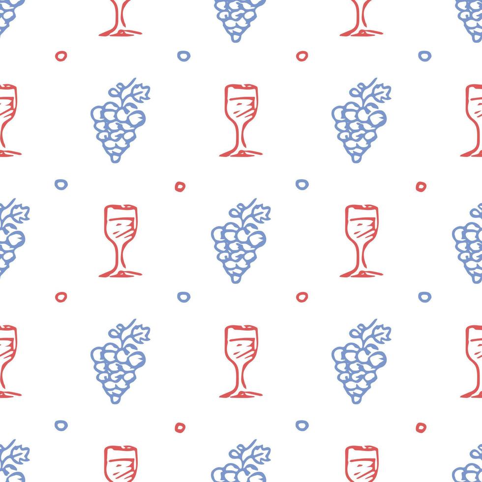 seamless wine pattern. vector doodle illustration with wine and grape. pattern with wine