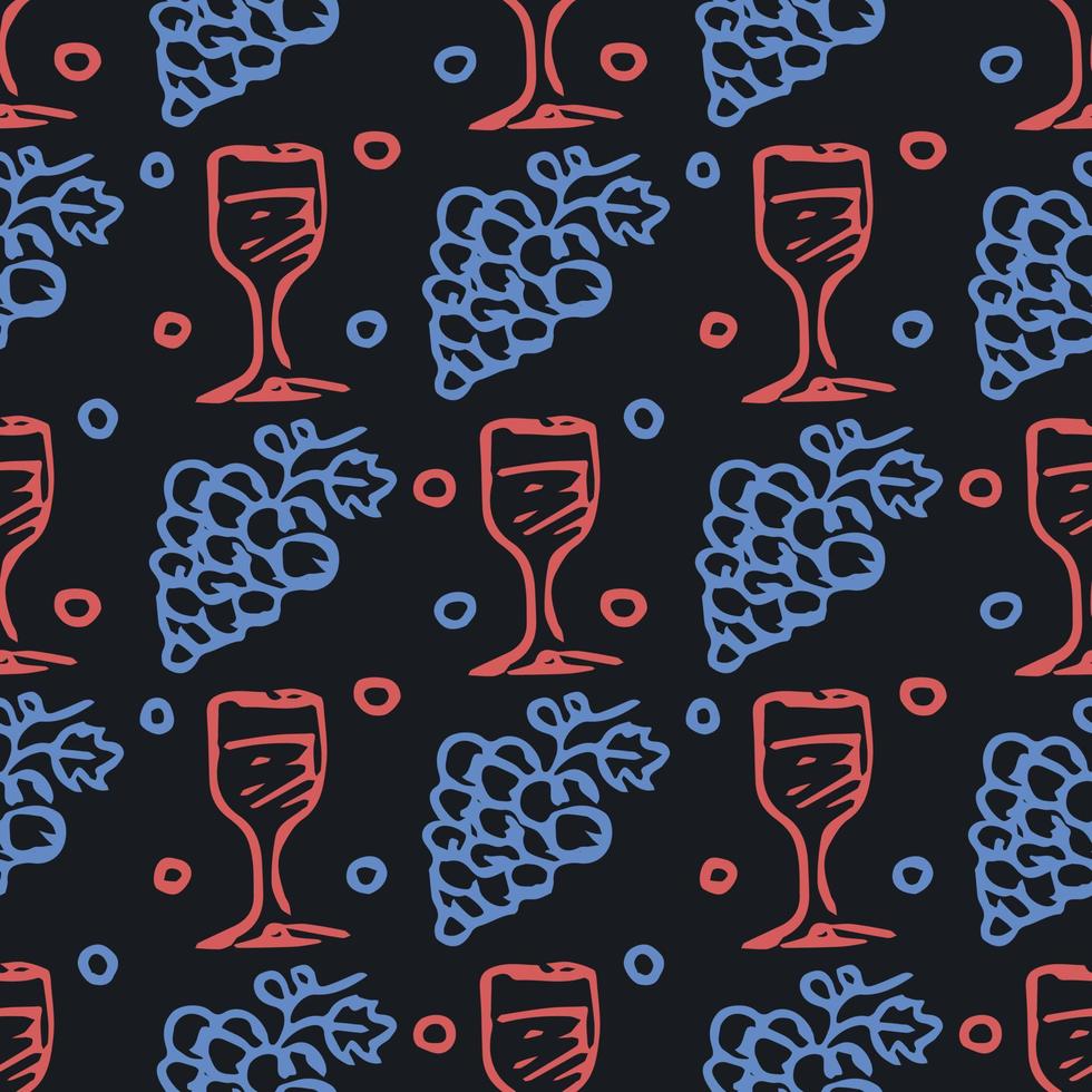 seamless wine pattern. vector doodle illustration with wine and grape. pattern with wine