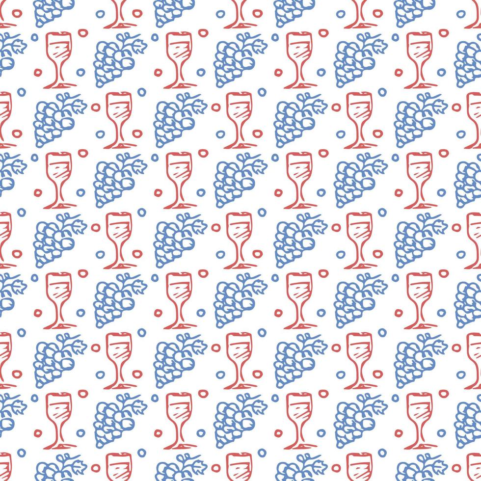 seamless wine pattern. vector doodle illustration with wine and grape. pattern with wine