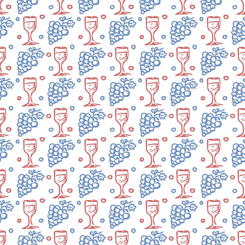 seamless wine pattern. vector doodle illustration with wine and grape. pattern with wine