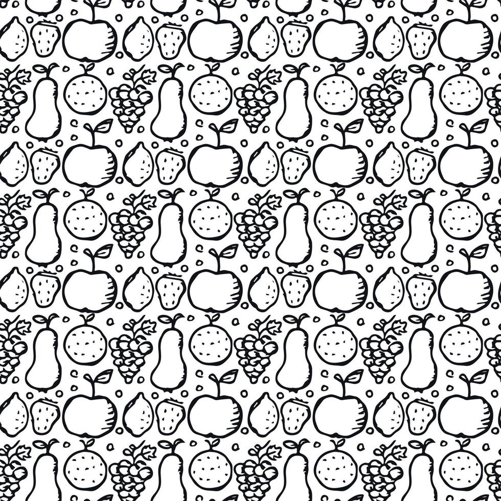 Seamless fruit pattern. doodle background with fruit icons. Fruit background vector