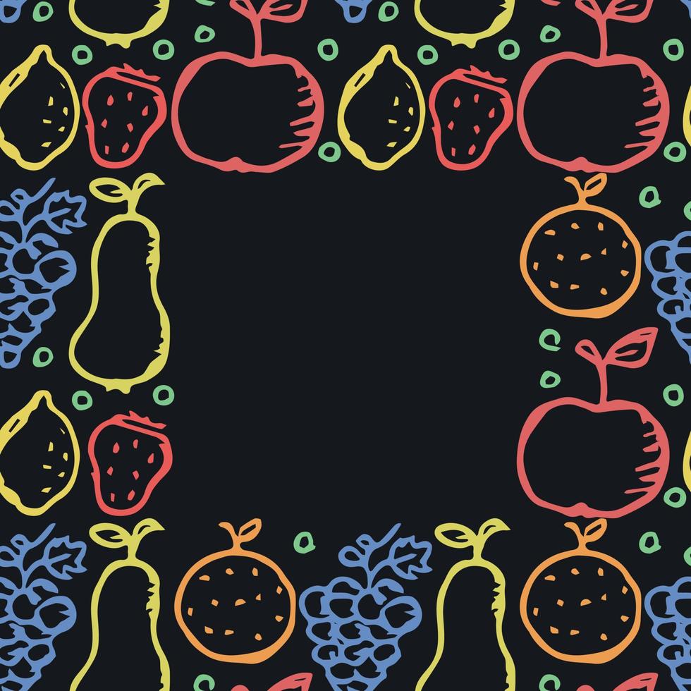 Seamless fruit frame. doodle background with fruit icons. Fruit background vector