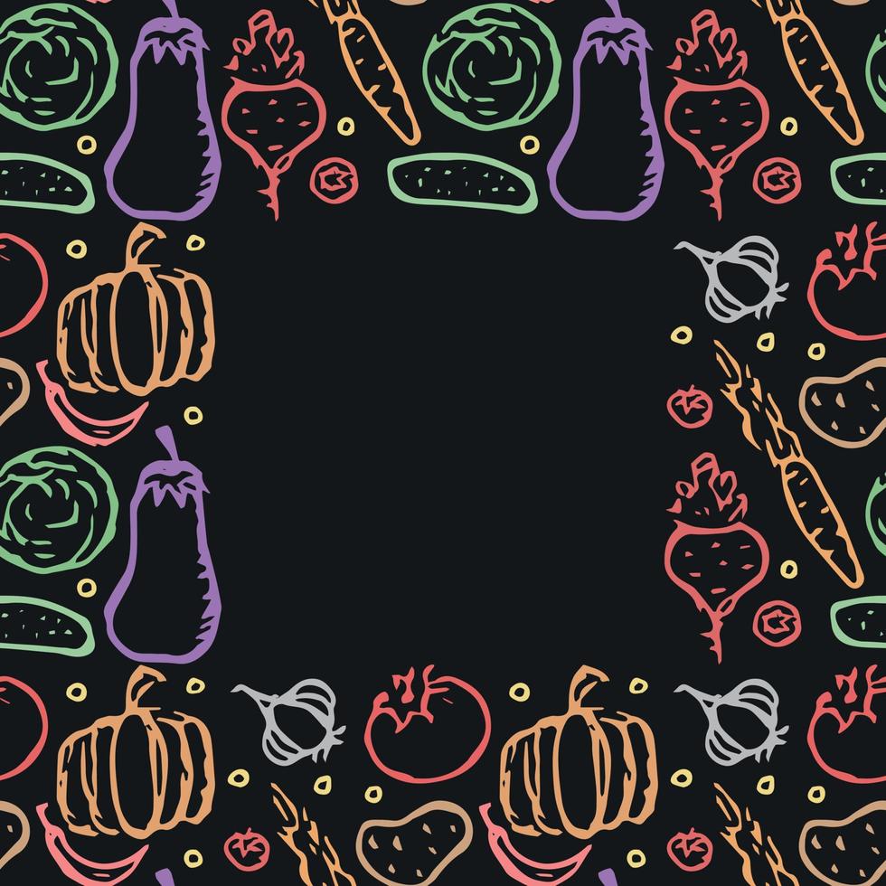 Seamless frame with vegetable icons. doodle vegetables pattern. Food background vector