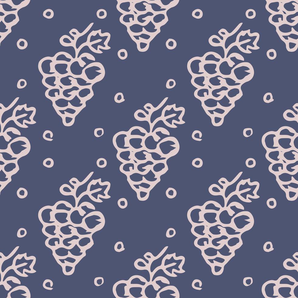 Seamless grape pattern. Doodle vector with grape icons. Vintage grape pattern