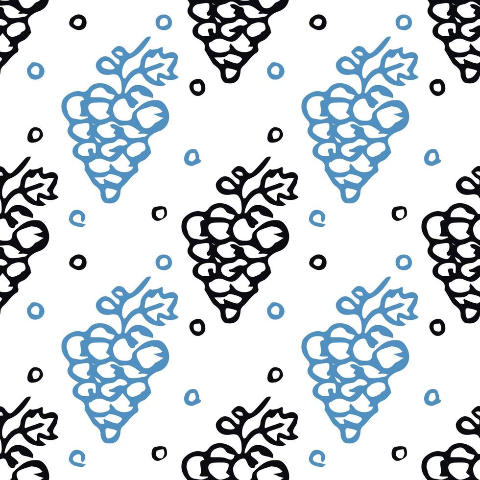 Seamless grape pattern. Doodle vector with grape icons. Vintage grape pattern