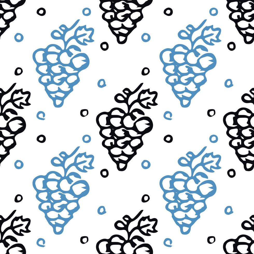 Seamless grape pattern. Doodle vector with grape icons. Vintage grape pattern