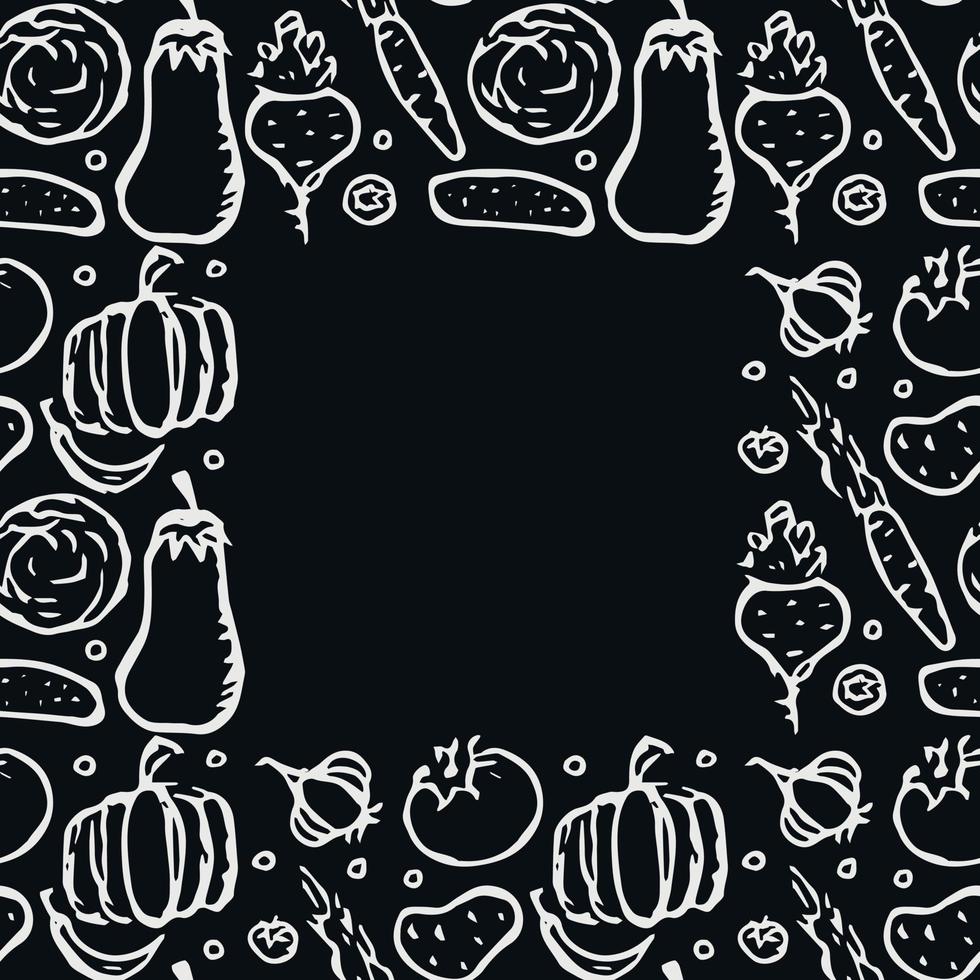 Seamless frame with vegetable icons. doodle vegetables pattern. Food background vector