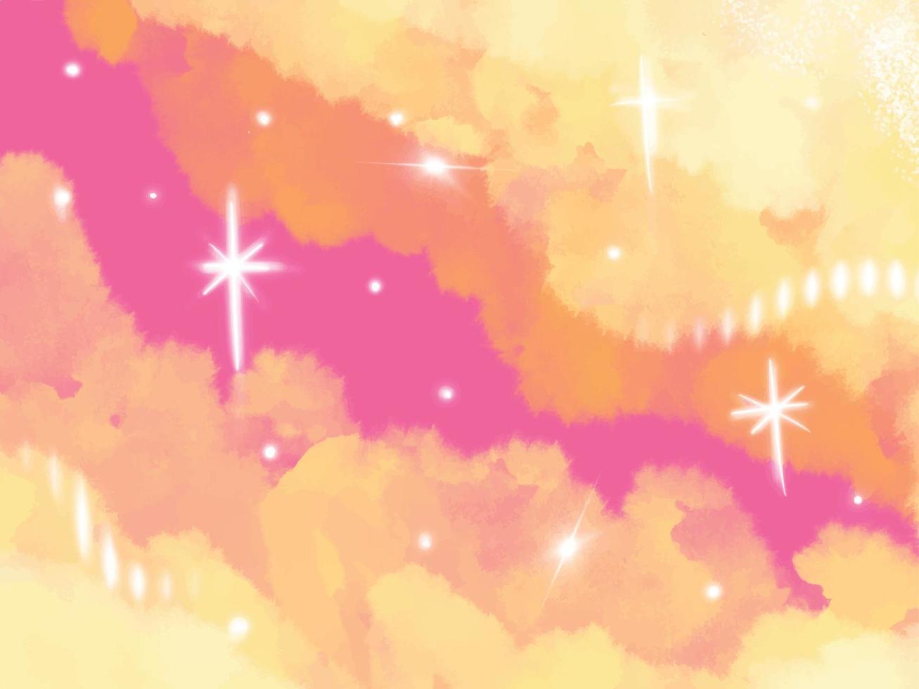 Dreamy yellow and orange clouds textured grungy vector background isolated on pink landscape horizontal template