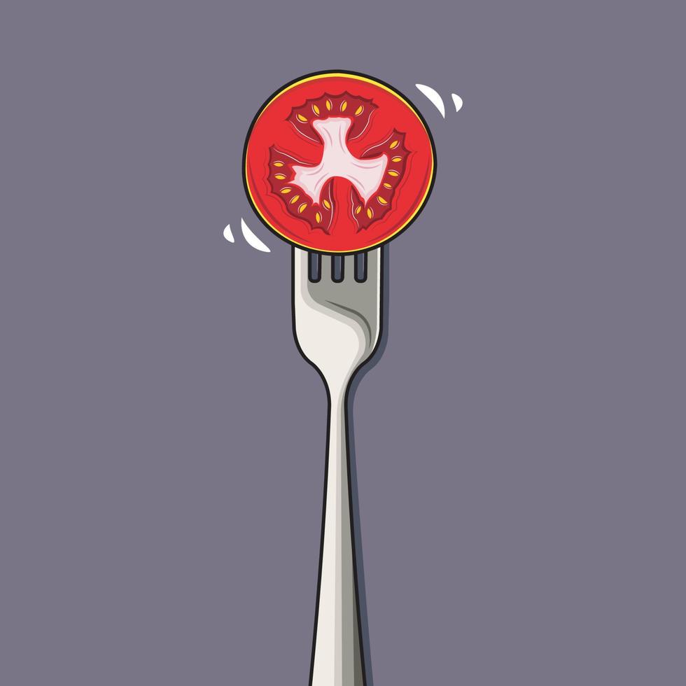 Still Life. Tomato In Fork vector illustration pro download