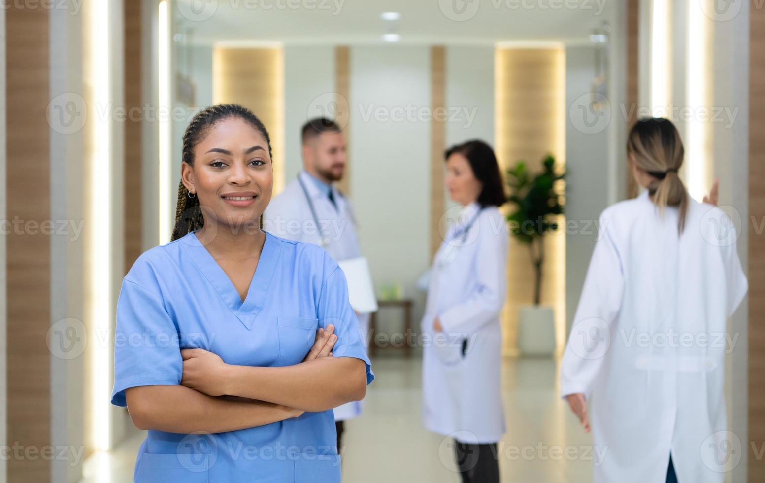 Portrait of Doctors and medical students with various gestures to prepare for patient care photo