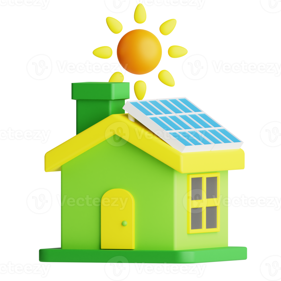 3d Icon Solar House Isolated on the Transparent Background png